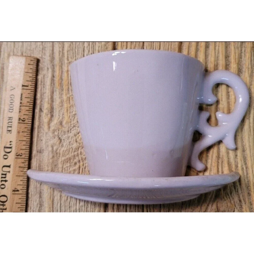 Vintage Unmarked Maker Lavender Pottery Cup and Saucer Wall Pocket, Wall Vase